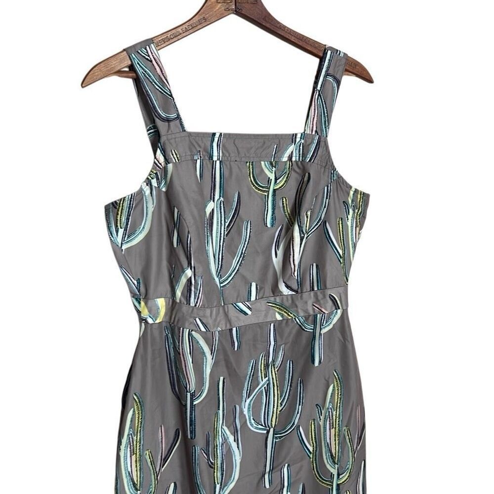 Brooklyn Industries Square Neck Cactus Print Sheath Midi Dress Multicolor Medium - Picture 3 of 9